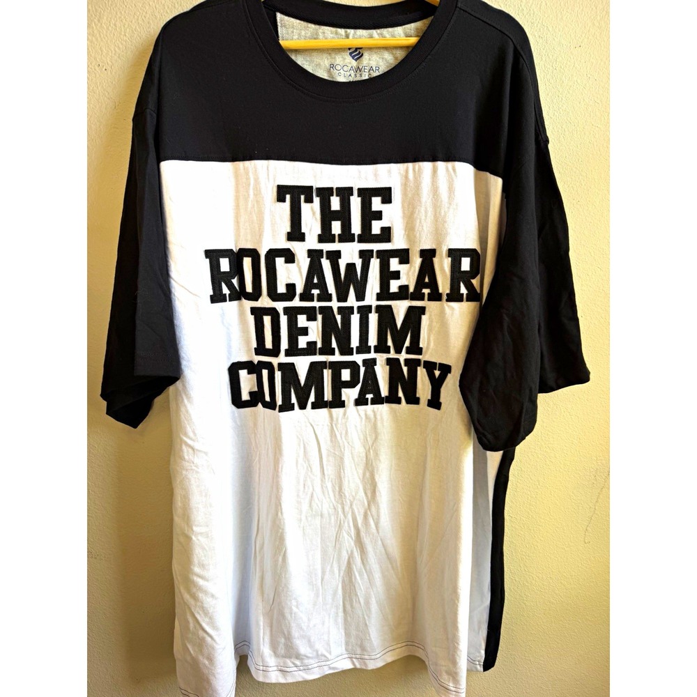 Rocawear Classic Colorblock Logo T-Shirt Black/White Crew Neck Short Sleeve 4XL